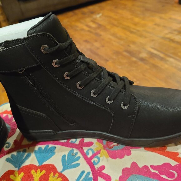 Men's high top black leather boots, Dream Apparel NEW size 12 - Picture 2 of 7